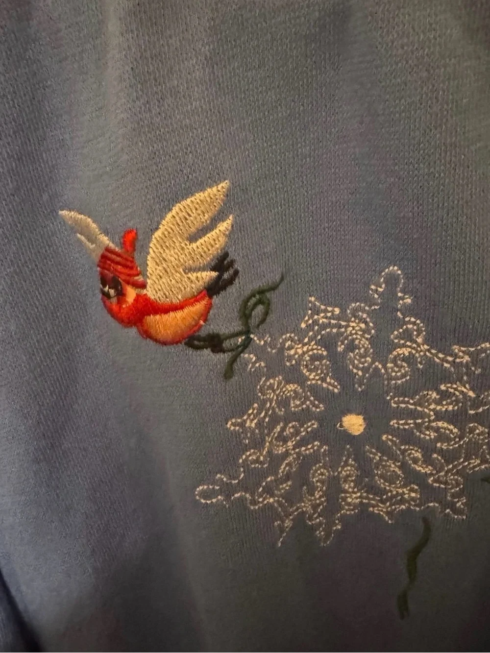 BonWorth Vintage Blue Embroidered Bird Cardigan Sweater - Size Medium